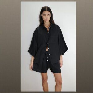 Deiji Studios 03 Set (Top and Shorts included), Deep Black, Linen, Size XS